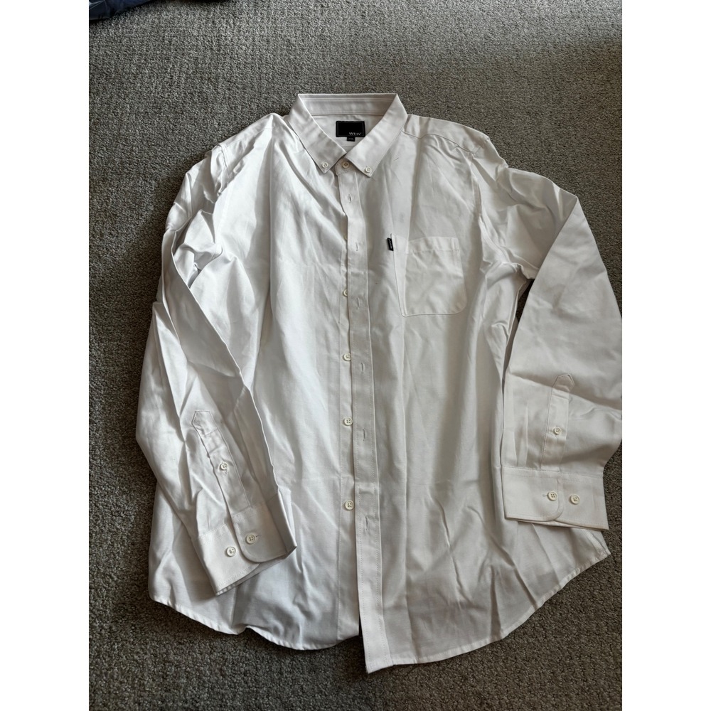 WEIV Button Down Shirt 2XL White Classic Long Sleeve Office Business Casual